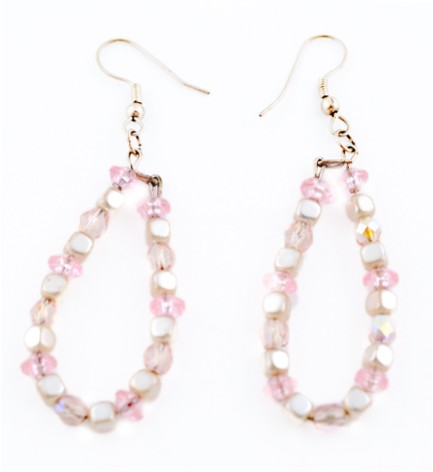 Pink Czech glass and pearl earrings
